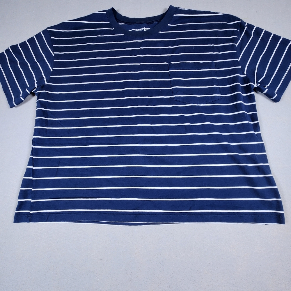 Time and Tru Navy and White Striped Crewneck Tee - 2XG